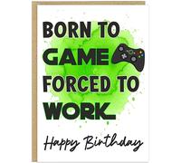 Biglietti di auguri personalizzati per adulti con citazioni di gioco Mancave Console Controller, formato A5, per uomini, papà, fratelli, 7 disegni divertenti (senza nome, Born to Game Green)