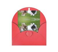 Biglietti di auguri rossi con simpatici conigli, biglietti di ringraziamento per anniversari e compleanni