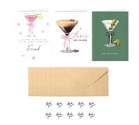 Biglietti di auguri, tema caffè e cocktail con busta, 18 pezzi, biglietto di compleanno speciale per un'amica femminile, design cocktail espresso per lei, messaggio di benedizione del caffè, per donne