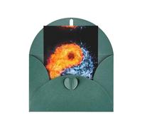 Biglietti di auguri verde scuro con buste - Yin Yang fuoco acqua stampa biglietti vuoti, perfetti per compleanno, matrimonio, anniversario