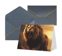 Biglietti di auguri vuoti con buste, 17,5 x 11,5 cm, pieghevoli, con leone ruggente arrabbiato, biglietto di invito per le vacanze