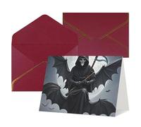 Biglietti di auguri vuoti con buste, 17,5 x 11,5 cm, pieghevoli, con pipistrello, morte, luna, inviti per le vacanze