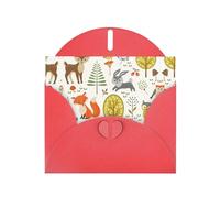 Biglietti di auguri vuoti con motivo animali del bosco, per compleanni, San Valentino, feste, matrimoni, 10 x 15 cm, busta rossa