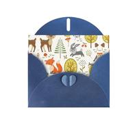 Biglietti di auguri vuoti con motivo animali del bosco, per compleanni, San Valentino, feste, matrimoni, 10 x 15 cm, busta blu