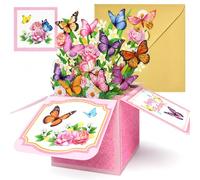 Biglietti di compleanno con farfalla e fiore da donna, biglietti di auguri pop-up 3D per mamma, figlia, moglie, sorella femmina, regalo di compleanno per lei, con busta bianca