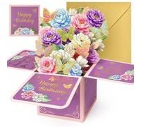 Biglietti di compleanno con farfalla e fiore da donna, biglietti di auguri pop-up 3D per mamma, figlia, moglie, sorella femmina, regalo di compleanno per lei, con busta bianca