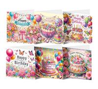 Biglietti di Compleanno con Pittura di Diamanti, CAYUDEN 6 Confezioni Pittura Diamante Biglietti di Buon DIY Torta di Compleanno con Biglietti di Auguri con Busta Birthdady Card per Amici, Famiglia