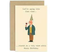 Biglietti di compleanno divertenti per uomini, "Age Like a Fine Wine Stored ina Warm Attic", divertente regalo di compleanno per lui o lei, biglietto da 12,7 x 17,8 cm, interno bianco con busta