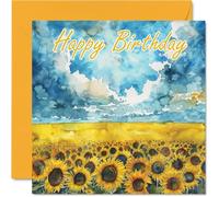 Biglietti di compleanno donne e uomini acquerello girasole cielo - Biglietto di auguri di compleanno mamma papà fratello sorella zio cugino nonno tata amica 145mm