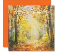 Biglietti di compleanno donne e uomini con acquerello colore arancione foresta biglietto di auguri di compleanno mamma papà fratello sorella zio cugino nonno tata e amico 145mm