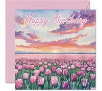 Biglietti di compleanno donne e uomini con tulipani ad acquerello biglietto di auguri di compleanno mamma papà fratello sorella zio cugino nonno tata e amico 145mm