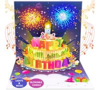 Biglietti di compleanno, musica, luci e candela soffiabile, biglietto di auguri pop up, regalo di compleanno per donne, uomini, marito, moglie, sorella, amici, bambini, blu navy