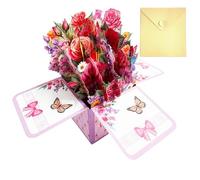 Biglietti di compleanno per bouquet di fiori, biglietti di auguri pop-up con fiori, biglietti di auguri 3D, biglietto di auguri vuota, busta, luci, musica per mamma, donne, sorella, fi