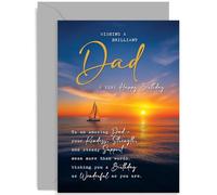 Biglietti di compleanno per papà da figlia e figlio, design classico e tradizionale, parole sentimentali e sentimentali con poesia dolce, barca a vela e tramonto design per lui