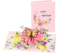 Biglietti di compleanno pop-up per donne e mogli, bellissimi fiori e farfalla monarca, eleganti, floreali 3D, biglietti di auguri di buon compleanno, regalo ideale per mamma, sorella, lei, nonna, zia,