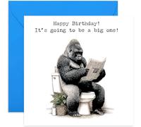 Biglietti di compleanno umoristici per uomini, gorilla 'It's a Big One' Toilet scherzo divertente per papà, fratello, zio, marito, biglietto quadrato, interno bianco con busta