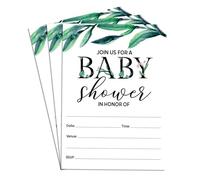 Biglietti di invito con foglie verdi, con scritta "Join US for a Baby Shower" e 75 inviti da compilare, 12,7 x 17,8