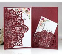 Biglietti di invito per matrimonio, taglio laser, romantici, con pizzo, 50 pezzi, colore: rosso