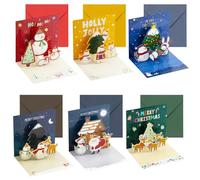 Biglietti di Natale 3D con Buste 6 Pezzi, Biglietti di Natale Pop-Up con Modello di 3D Albero di Natale Fiocco di Neve Babbo Natale, Biglietti Doppi Pieghevoli per Bambini Amici Familiari