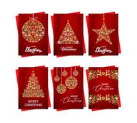 Biglietti di Natale in scatola rossa, confezione da 30 biglietti di Natale, confezione multipla, 6 decorazioni uniche con albero di Natale a forma di stella, decorazioni natalizie per amici e