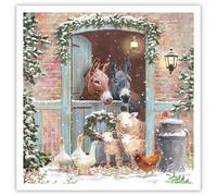 Biglietti di Natale per beneficenza Tracks Publising, confezione da 5 - Animali della fattoria alla porta della stalla - Finitura laminata - Biglietti di Natale festivi - A sostegno di Rainbow Trust