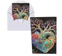 Biglietti di ringraziamento con buste, albero della vita, cuore fiorito, 10 x 15 cm, set di 1 biglietto di auguri per appunti personalizzati, biglietti formali per tutte le occasioni, adatti per