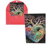 Biglietti di ringraziamento con buste, albero della vita, cuore fiorito, 10 x 15 cm, set di 1 biglietto di auguri per appunti personalizzati, biglietti formali per tutte le occasioni, adatti per