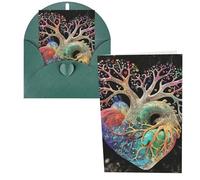 Biglietti di ringraziamento con buste, albero della vita, cuore fiorito, 10 x 15 cm, set di 1 biglietto di auguri per appunti personalizzati, biglietti formali per tutte le occasioni, adatti per