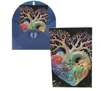 Biglietti di ringraziamento con buste, albero della vita, cuore fiorito, 10 x 15 cm, set di 1 biglietto di auguri per appunti personalizzati, biglietti formali per tutte le occasioni, adatti per