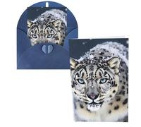 Biglietti di ringraziamento con buste, leopardo delle nevi dagli occhi blu, 10 x 15 cm, set di 1 biglietto di auguri per note personalizzate, biglietti formali per tutte le occasioni, adatti per