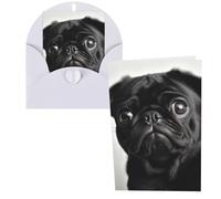 Biglietti di ringraziamento con buste, simpatico carlino nero, 10 x 15 cm, set di 1 biglietto di auguri per note personalizzate, biglietti formali per tutte le occasioni, adatti per piccole imprese
