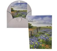 Biglietti di ringraziamento con buste, Texas Bluebonnets Scenery 10,2 x 15,2 cm, set di 1 biglietto di auguri per note personalizzate, biglietti formali per tutte le occasioni, adatti per piccole