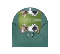 Biglietti di ringraziamento per anniversari e compleanni con simpatici conigli, verde scuro