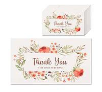 Biglietti di ringraziamento per il tuo ordine, confezione da 100 biglietti di ringraziamento floreali per il tuo acquisto, 5,08 x 8,9 cm, formato biglietto da visita