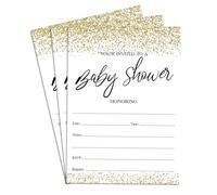 Biglietti d'invito dorati glitterati con scritta "Join US for a Baby Shower Party", 50 inviti, 10 x 15 cm