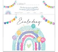 Biglietti d'invito per il compleanno dei bambini arcobaleno - 20 pezzi A6 con motivo arcobaleno colorato - in cartone riciclato