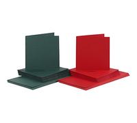 Biglietti e buste, formato biglietto 15x15 cm, formato busta 16x16 cm, verde, rosso, 50sets