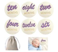 Biglietti mensili per bambini, 6 pezzi in legno viola, set di biglietti per bambini, idee regalo per baby shower, con custodia, dischi in legno per la conservazione della memoria