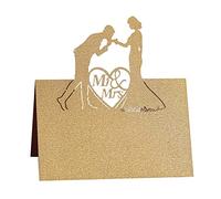 Biglietti per tavolo da matrimonio, 50 pezzi 3D Hollow Table Setting Name Place Cards Biglietti d'auguri intagliati a forma di cuore per matrimonio, colore: beige oro