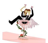 Biglietti pop-up 3D per matrimoni con sposa e sposo seduti nel bicchiere da vino, 3D divertente biglietto di auguri per feste di nozze, biglietto di fidanzamento, biglietto di anniversario di matrimonio, biglietto di compleanno 3D per moglie, W06