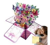 Biglietti pop-up bouquet di fiori | Biglietti di auguri 3D festa della mamma, bouquet | Grazie carta, biglietto nota in e busta, luci e musica per mamma sorella sorella figlia G