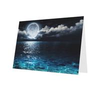 Biglietti singoli con buste, motivo: luna piena e nuvole nebbiose con turchesi, biglietti di auguri Thinking Of You, biglietti di incoraggiamento