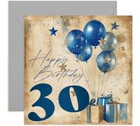 Biglietti speciali per il 30° compleanno per fratello, figlio, nipote, figlioccio, regalo elegante per lui, palloncini blu navy e regali avvolti, biglietto di celebrazione maschile di alta qualità per