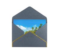 Biglietti vuoti con buste, isola con spiaggia sabbiosa e palme, con buste, da inviare ad un amico intimo