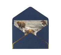 Biglietti vuoti con buste, motivo: orso che cattura pesce fiume, biglietti singoli con buste, inviare ad un caro amico