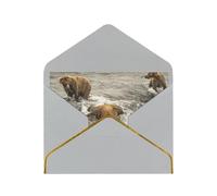 Biglietti vuoti con buste, motivo: orso che cattura pesce fiume, biglietti singoli con buste, inviare ad un caro amico