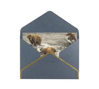 Biglietti vuoti con buste, motivo: orso che cattura pesce fiume, biglietti singoli con buste, inviare ad un caro amico