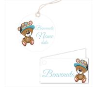 Bigliettini Bomboniera Personaliz - ORSETTO CON CAPPELLO BIMBO con piega o tondo