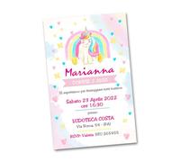 Bigliettini Inviti FESTA COMPLEANNO, Grafica a Scelta, personalizzati con Nome e Data Stampati su cartoncino 300g/m. (Unicorno)