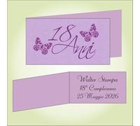 Bigliettino bomboniera bigliettini confetti per 18° Compleanno, 9 x 2,5 cm, 40 pezzi o più, personalizzabile con vostro testo, La carta lilla, con decorazione in fuxia a caldo con graziose farfalle.